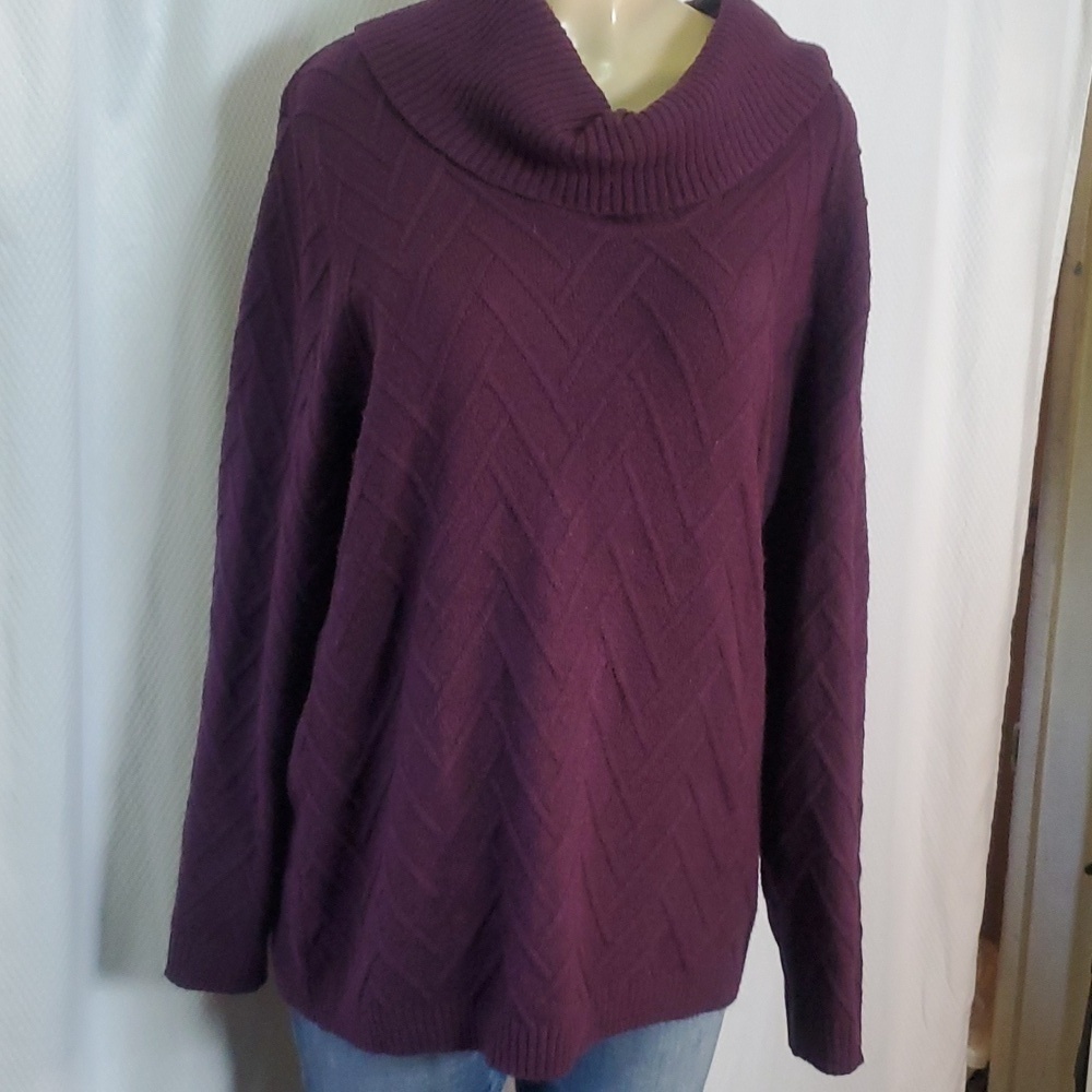 Calvin Klein Women Burgundy Maroon Sweater Cowl Neck Cable Knit Size XL